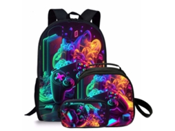 Mochila Conjunto 3 Peças Para Meninos Czhhmart, Estampa De Comando De Jogo, 17 Polegadas, Com Lancheira E Estojo Estilo 3