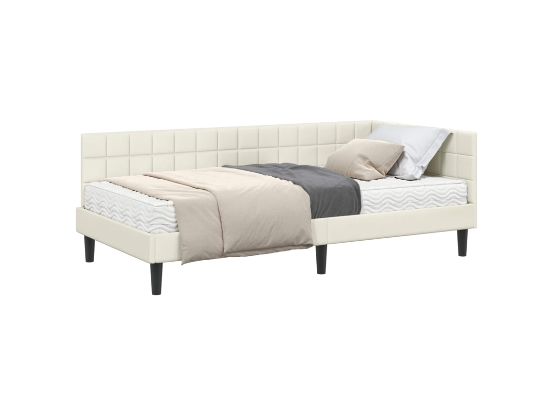 SYFAX™ Estrutura de Cama de Canto com Colchão 2 Pcs Creme Veludo