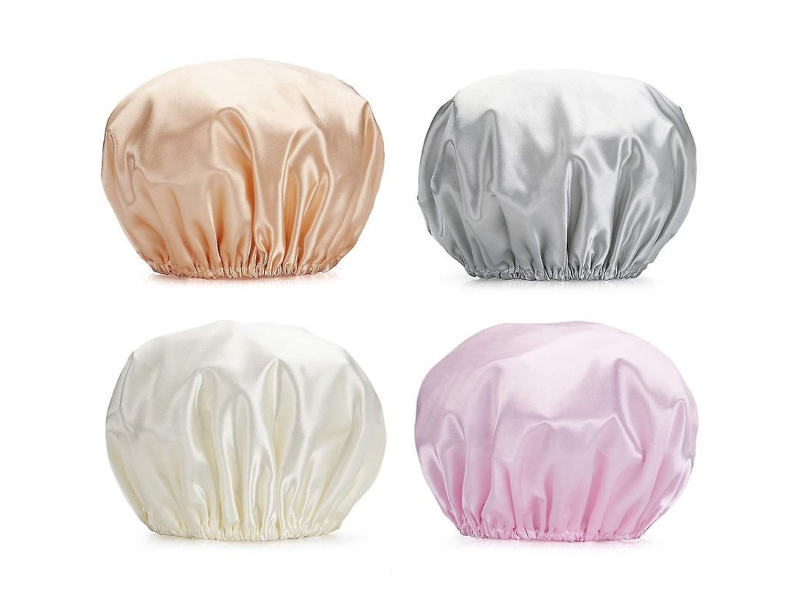 2026 chapéu de Ducha para Mulher, 4 Unidades, Dupla Camada Impermeável, Reutilizável, Tamanho Médio, Material Eva e Poliéster, Cores Variadas