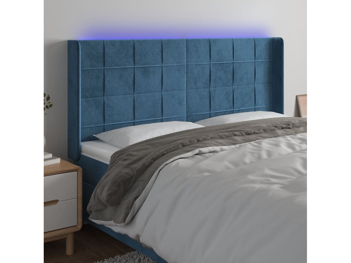Cabecero de terciopelo con luces LED 163x16x118/128cm Azul Oscuro