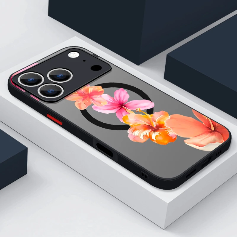 (preto) Capa Magnética Realista Com Estampa De Flores Para Iphone 13 Pro, Compatível Com A Interface Magnética Magsafe.