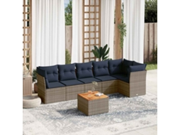 Vidaxl 7 Pcs Conjunto Sofás P/ Jardim C/ Almofadões Vime Pe Cinzento