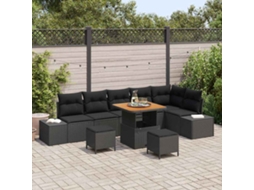 Vidaxl Conjunto De Sofá De Jardim 9 Unid. Preto Vime Pe