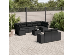Vidaxl 10 Pcs Conjunto Sofás De Jardim C/ Almofadões Vime Pe Preto