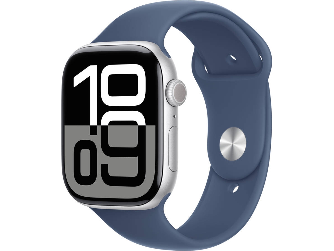 APPLE Watch Series 10 GPS 46 mm Alumínio Prateado com Bracelete Desportiva Azul Denim (Tamanho: M/L)