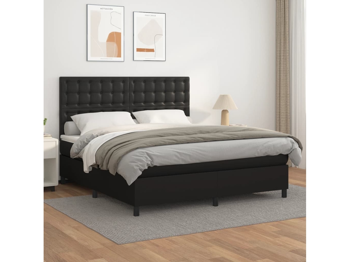 Vidaxl Cama Com Molas/colchão 160x200 Cm Couro Artificial Preto