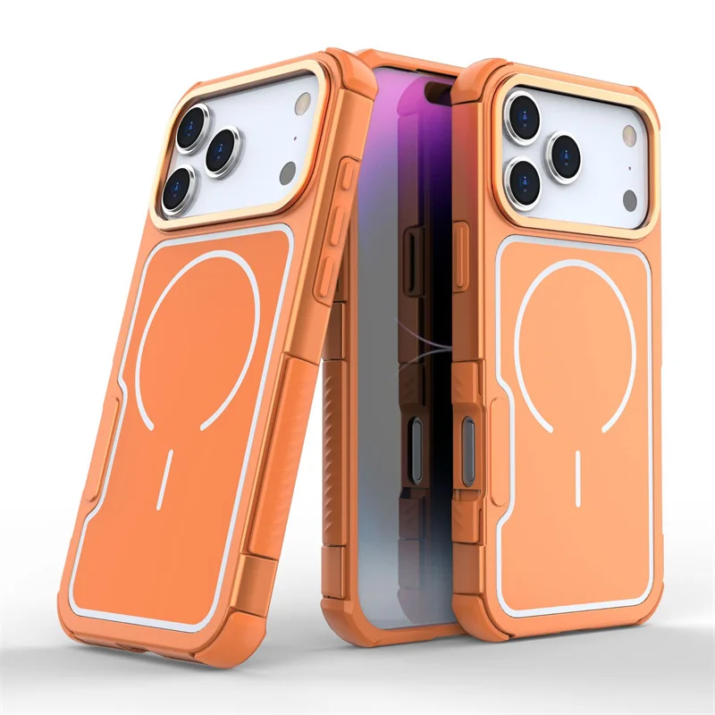(laranja, Iphone 17 Pro Max) Capa Para Celular Com Design De Dupla Camada À Prova De Choque E Suporte.