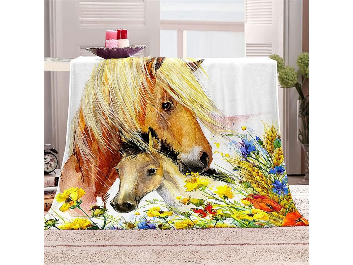 Manta de Flanela Fansu Estampa 3d Cavalos Colcha Inverno Macia e Fofa Microfibra para Sofá Adequada Adultos Cr