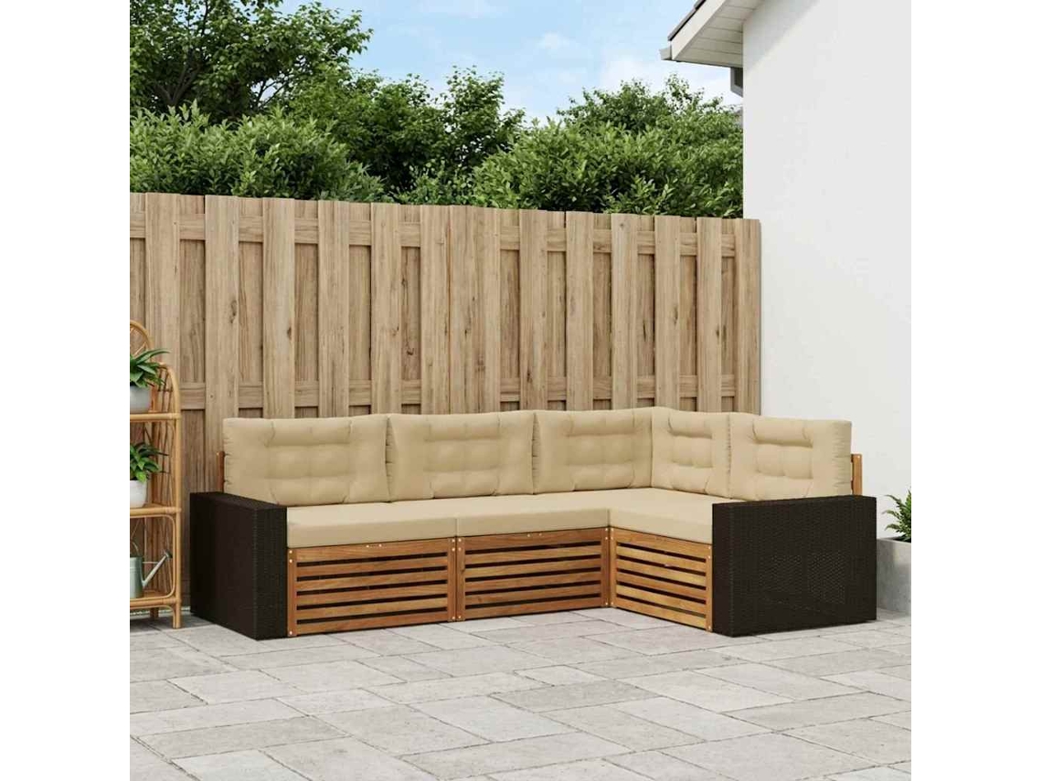 Vidaxl Conjunto De Sofás Para Exterior 4 Pcs Natural E Bege