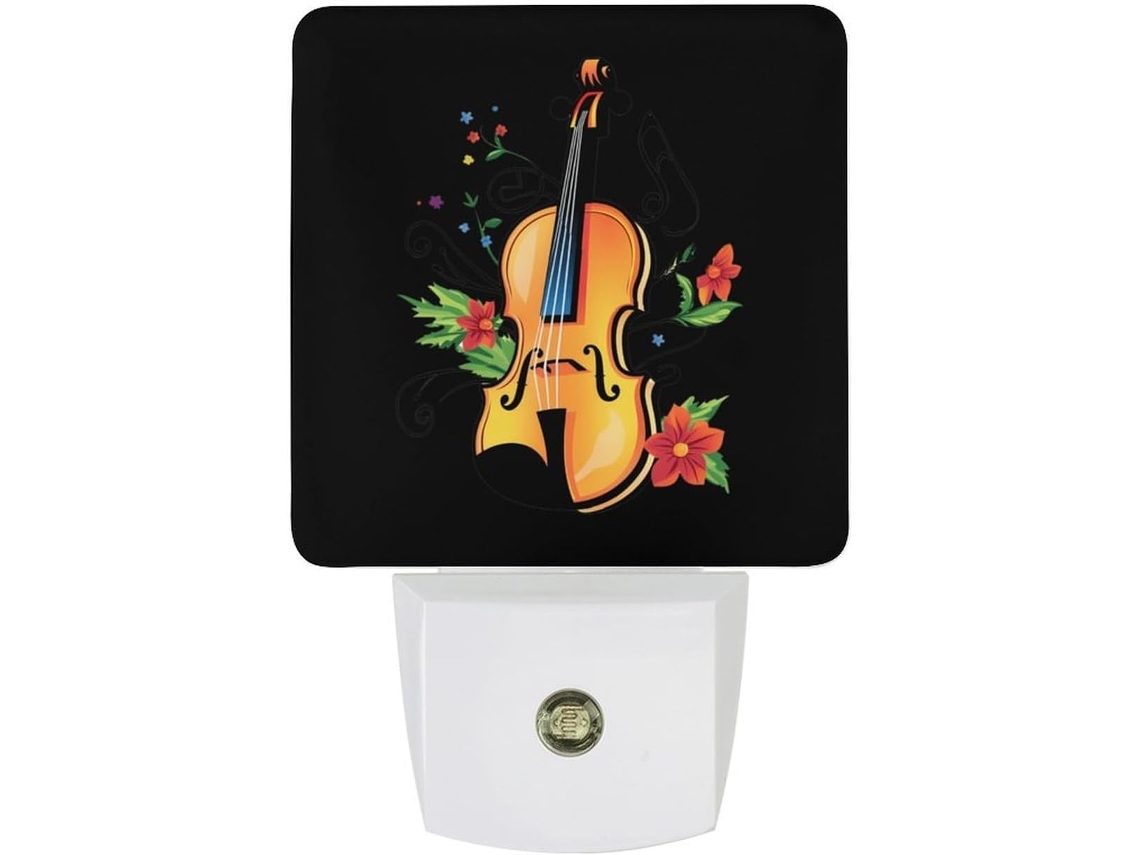 Luminária noturna LED em formato de violino com sensor crepuscular.