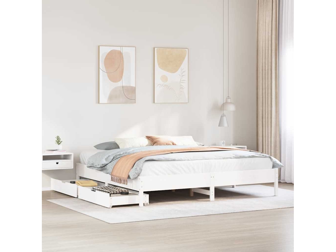 Vidaxl Cama Sem Colchão 200x200 Cm Madeira De Pinho Maciça Branco