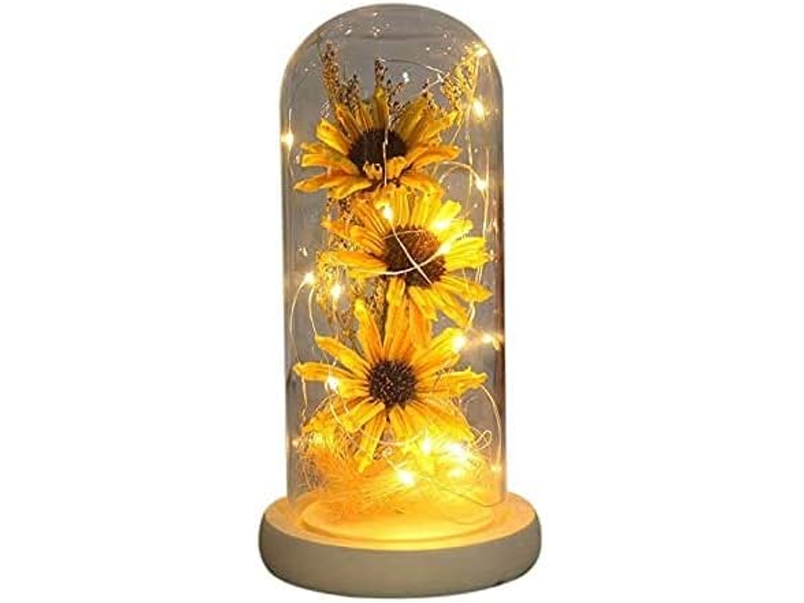 Girassol Artificial em Cúpula de Vidro com Faixa de Luz Led Flor Encantada com Faixa de Luz Led Presente para Mulheres no Aniversário Do Dia dos Namo