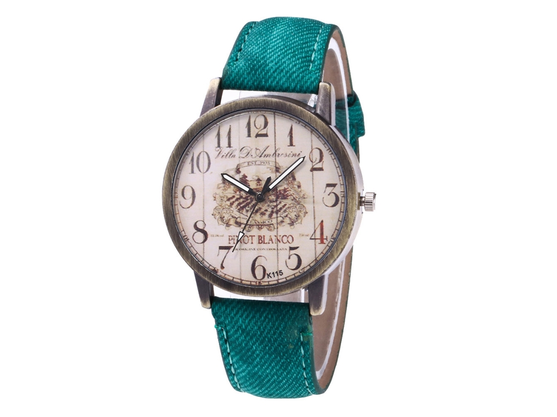 Reloj De Pulsera De Cuarzo Con Correa De Jean Retro Letras Unisex Zhoulianfa (verde)