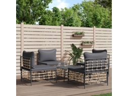 Pcs Conjunto Lounge De Jardim C/ Almofadões Vime Pe Antracite Dkd Home Decor