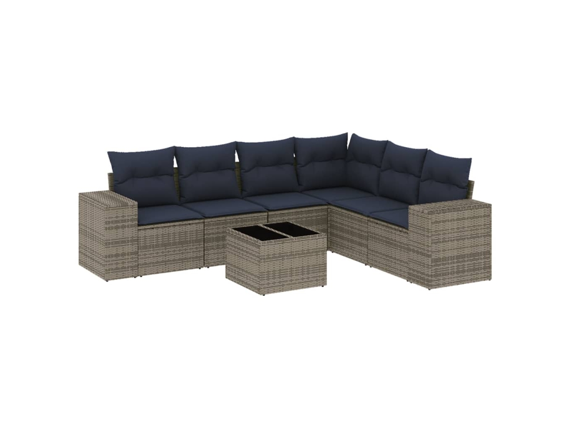 Conjunto de Sofá de Jardim, 7 Peças, Almofadas, Rattan Cinza MAISON EXCLUSIVE