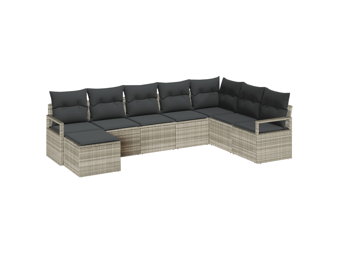 Conjunto 7 Conjunto De Sofá De Jardim Vidaxl Cinzento-claro Vime Pe (287 X 122 X 85 Cm)