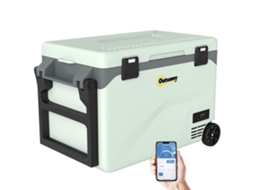 Geladeira portátil 42,5l com rodas, guidão e suporte verde com compressor, controle por app e 20°c a 20°c | S/MARCA