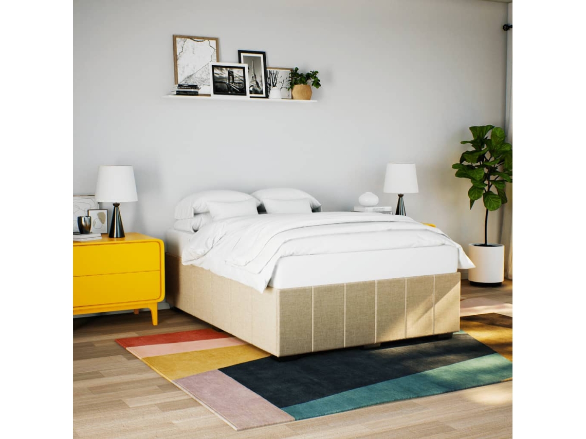Vidaxl Estrutura De Cama Sem Colchão 140x200 Cm Tecido Cor Creme