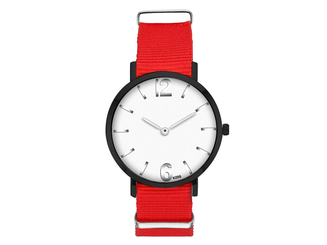 Relógio de Pulso Masculino de Quartzo com Pulseira de Nylon Mostrador Redondo Casual Vermelho
