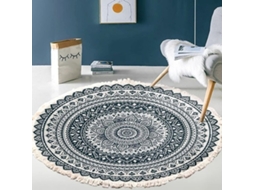 Tapete Vintage Boho - Mandala - Padrão - Lava - Fio De Ar - Carpete Redondo Com Borlas - 80 Cm - Poliéster/algodão