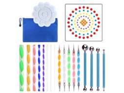 Kit 20pcs Ferramentas de Pontilhado Mandala com Estêncil Paleta Pincéis | S/MARCA