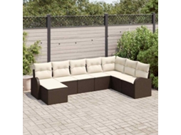 Vidaxl Conjunto de Sofás com Almofada 8 Pcs Marrom e Branco Vime Pe