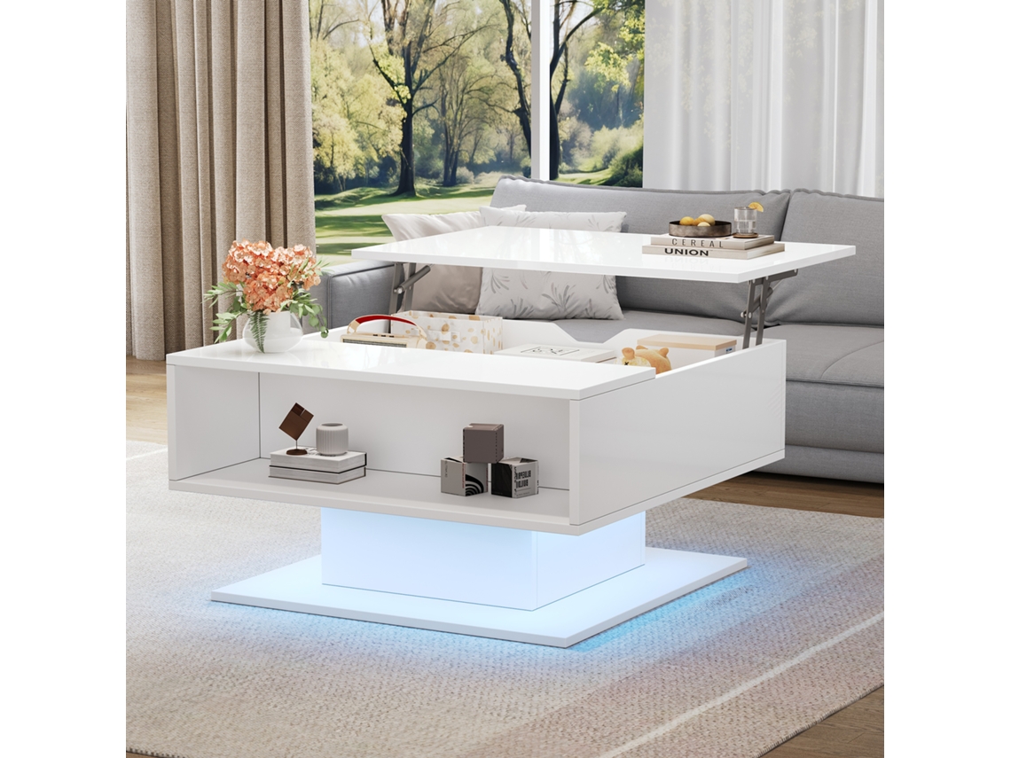 Mesa Centro Elevação Hidráulica 80x75x40cm Alto Brilho Branca