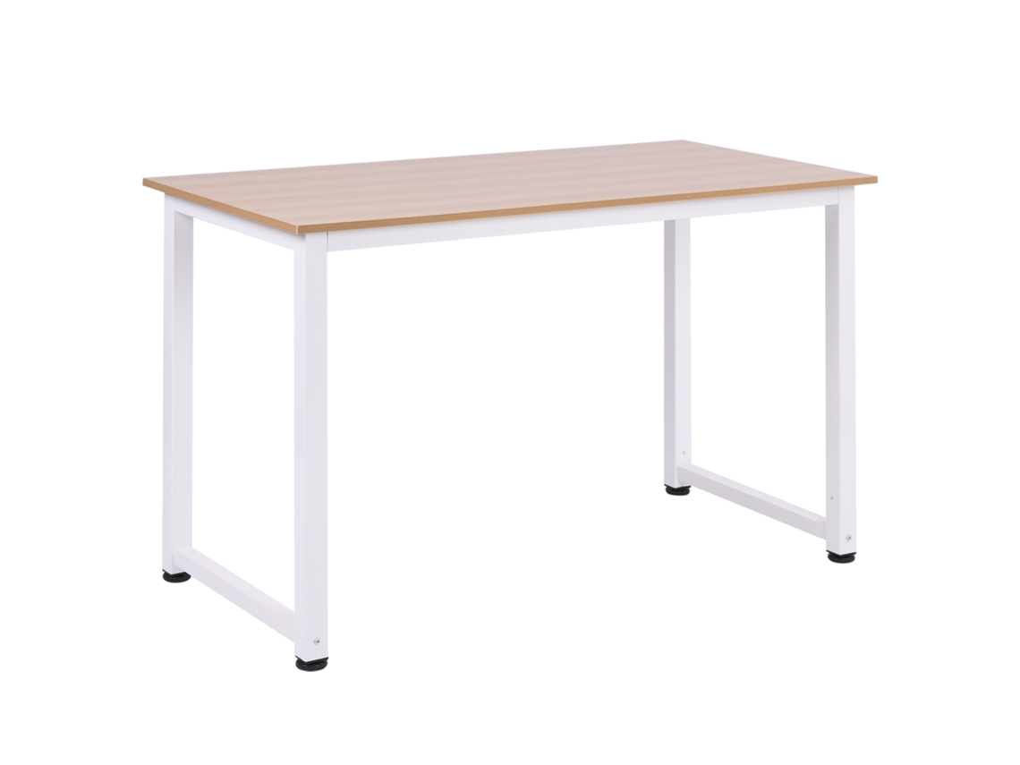 Secretária Melamina de Madeira e Aço Cor Branco e Madeira 120x60x76 cm Homcom