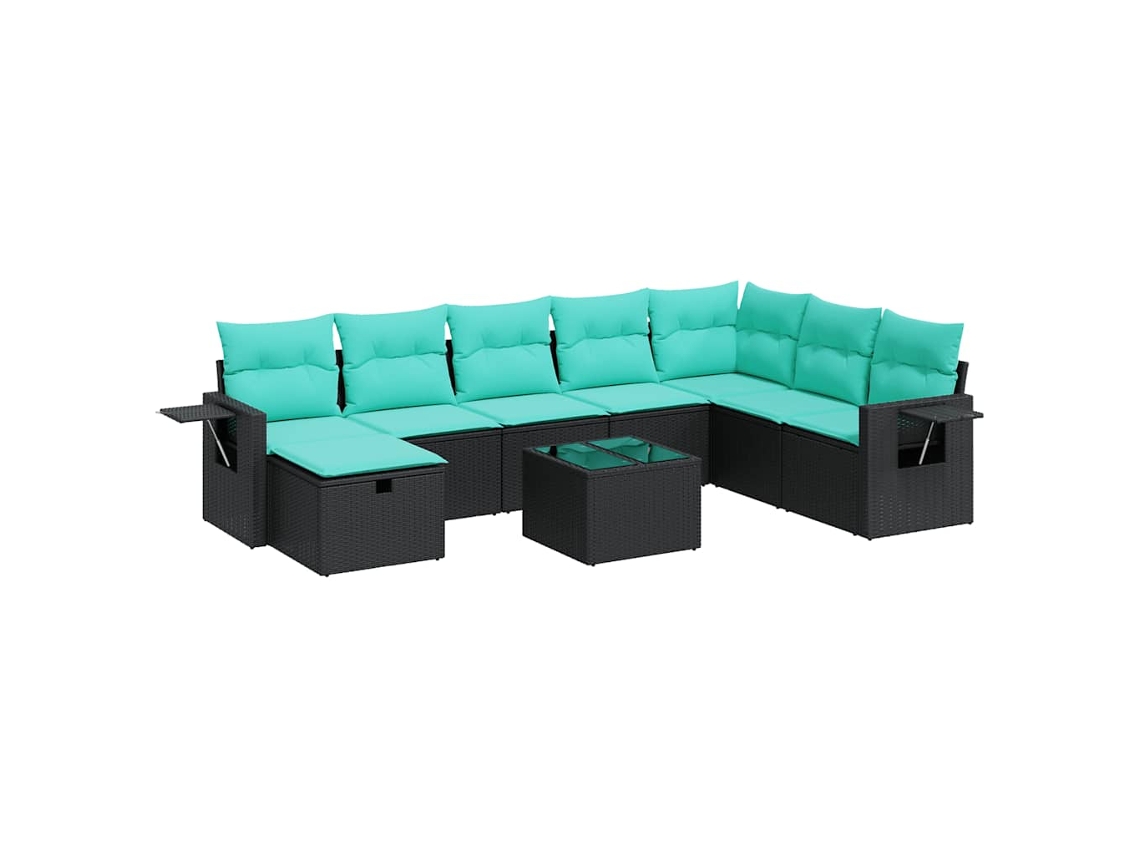 Maison Exclusive - 9 Pcs Conjunto De Sofás P/ Jardim C/ Almofadões Vime Pe Preto