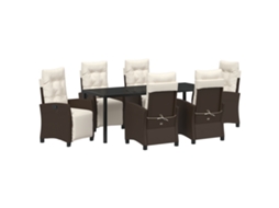 Conjunto 7 Conjunto De Jantar Para Jardim Vidaxl Castanho Vime Pe (200 X 80 X 73 Cm)