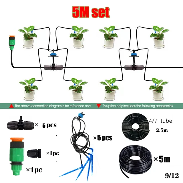 Kit de irrigação MDUG com 5m de tubo e 5 reguladores para plantas em vasos e jardins