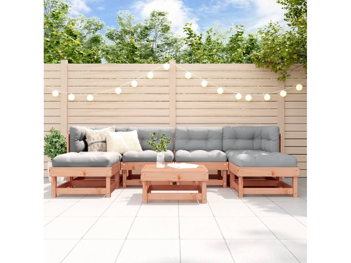 Vidaxl 7 Pcs Conjunto Lounge De Jardim Madeira De Douglas Maciça