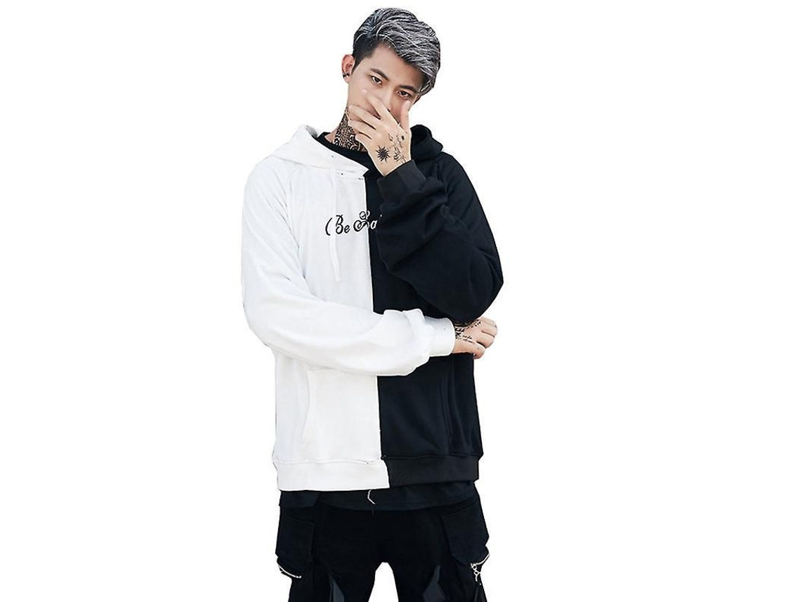Moletom Com Capuz De Face Sorridente Para Homem Manga Longa Casual Baggy Com Bolsos E Cordão Preto Branco