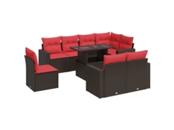 Conjunto de 9 Sofás Jardim com Almofadões Vime Pe/acácia Castanho MAISON EXCLUSIVE (9 pcs)