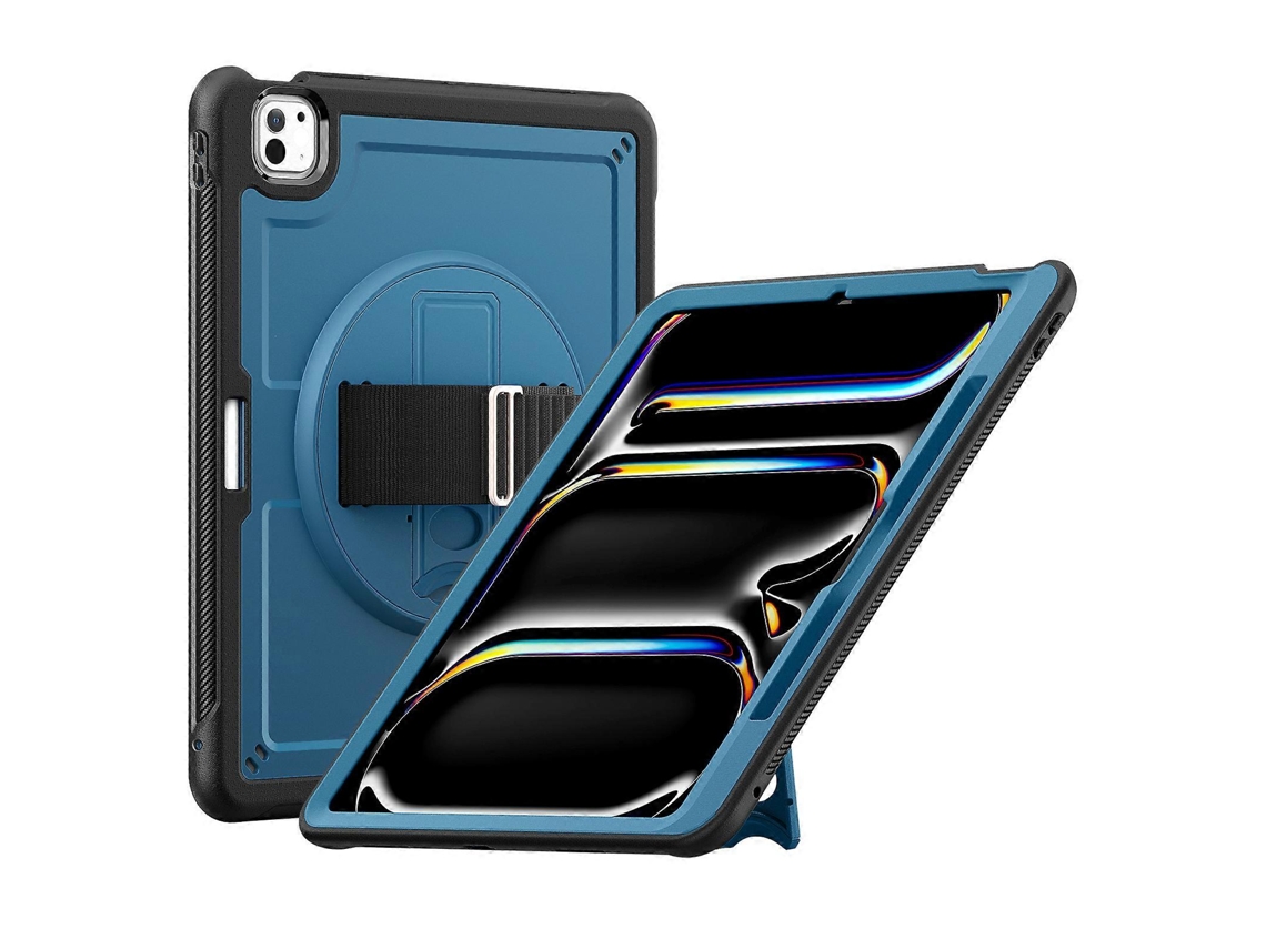 Capa Hengrongshen para iPad Pro 11 com suporte e alça de ombro, azul-marinho (2024)