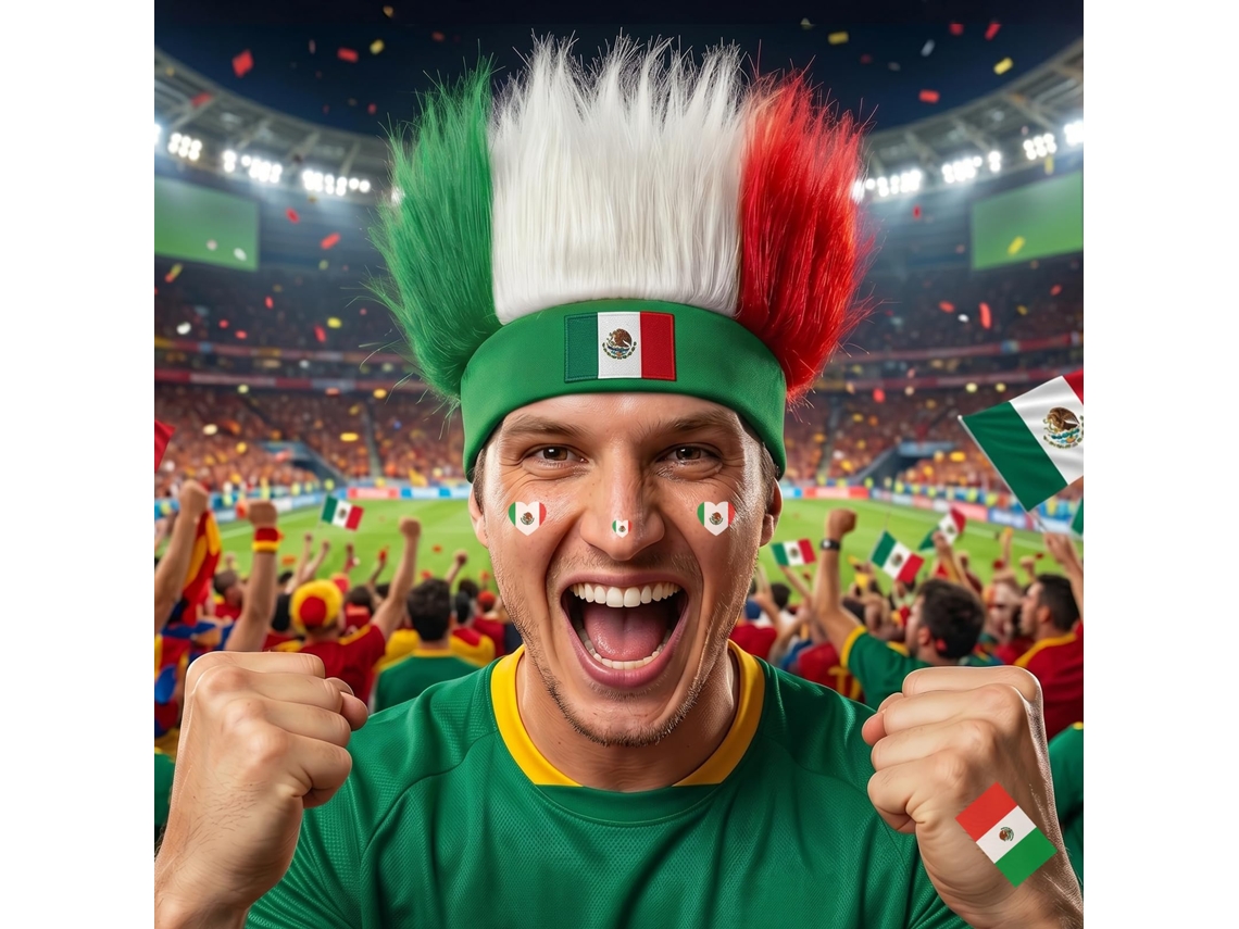 Faixa Peruca Volumosa Cores México, Acessório Divertido para Festas Esportivas