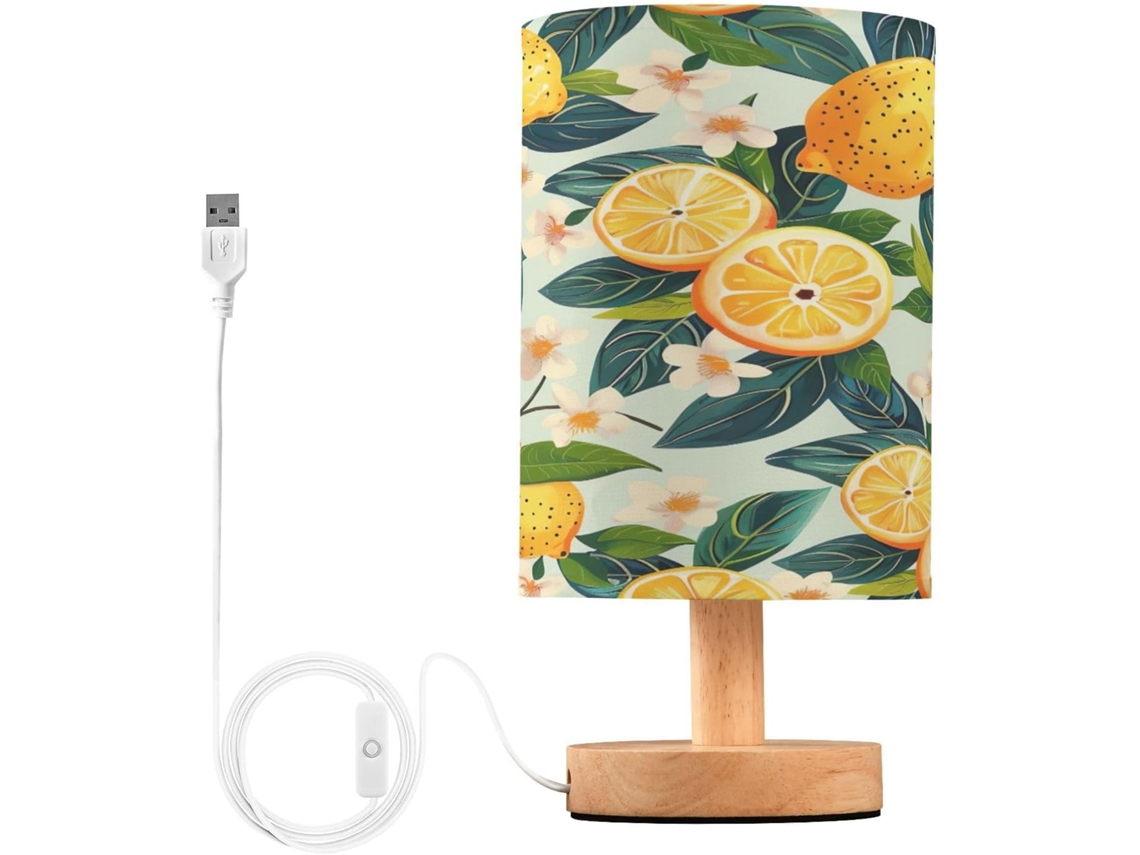 Abajur De Cabeceira In Forma Flor Limão Para Quarto, Con Portas de Regamento USB C, Luminária De Mesa Cabeceira