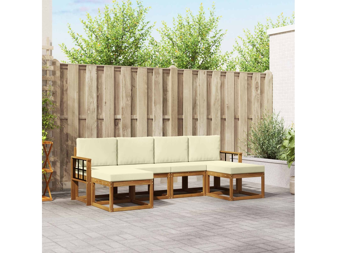 Vidaxl Conjunto De Sofás Para Exterior 6 Pcs Natural E Creme
