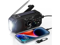 Rádio de emergência AQUAFORGE com manivela solar, carregamento USB, bateria autossuficiente