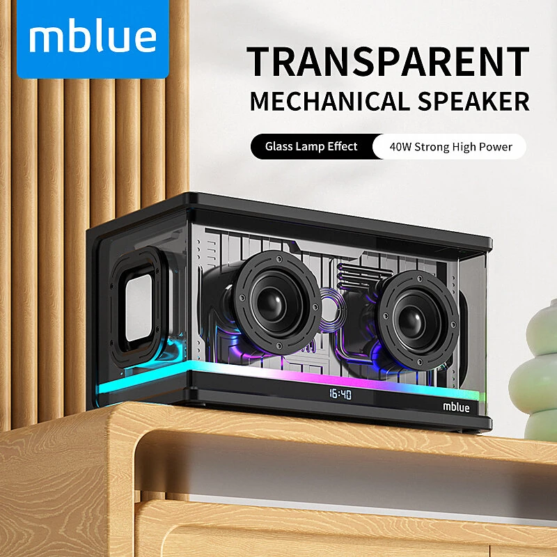 Coluna Bluetooth Meizu Mblue Aura 9 40w, Coluna Mecânica Transparente Com Função De Relógio, Som Surround 8d, Luz Rgb, Bateria Tws De 8000mah, Suporte