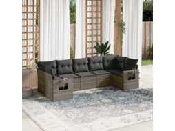 Vidaxl 7 Pcs Conjunto Sofás P/ Jardim C/ Almofadões Vime Pe Cinzento