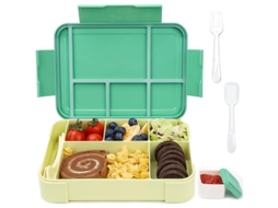 Bento Box Adulto com 6 Compartimentos e Talheres, Microondas e Lava louças, Verde
