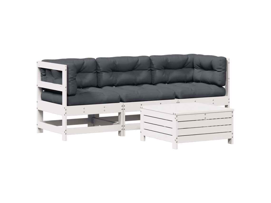 Conjunto 4 Lounge de Jardim com Almofadões Pinho VIDAXL Maciço Branco