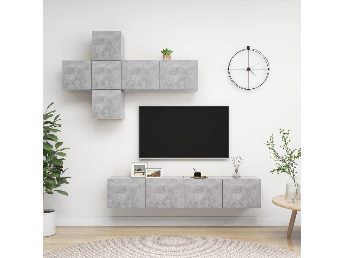 Vidaxl 7 Pcs Conjunto De Móveis De Tv Contraplacado Cinzento Cimento