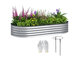 Canteiro elevado galvanizado em aço, borda de borracha para jardim 181x93x30cm prata BTFORUS
