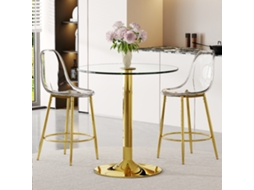 Conjunto Bar Mesa Vidro 89cm 2 Banquetas Transparentes Dourado