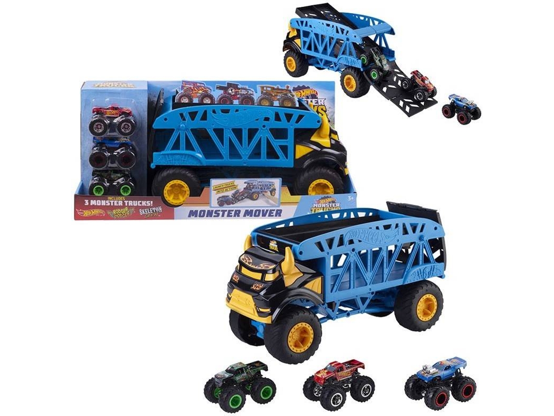 Monster Trucks Monster Mover + 3 Trucks Vehicle by Hot Wheels at