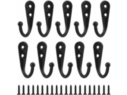 Conjunto De 10 Ganchos De Parede Pretos Simples Para Casacos, Equipados Com Parafusos De Montagem