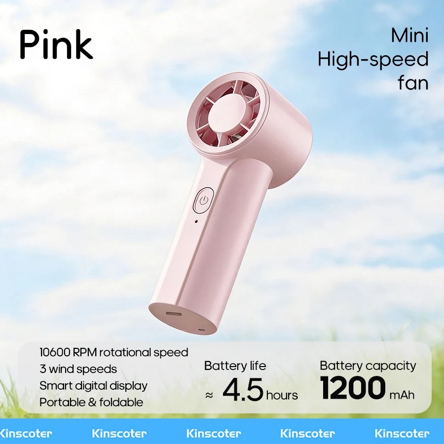 Ventilador Portátil Recarregável Silencioso de Alta Velocidade de 1200 Mah, 3 Velocidades de Vento, Portátil para Viagens Ao Ar Livre MDUG (rosa)
