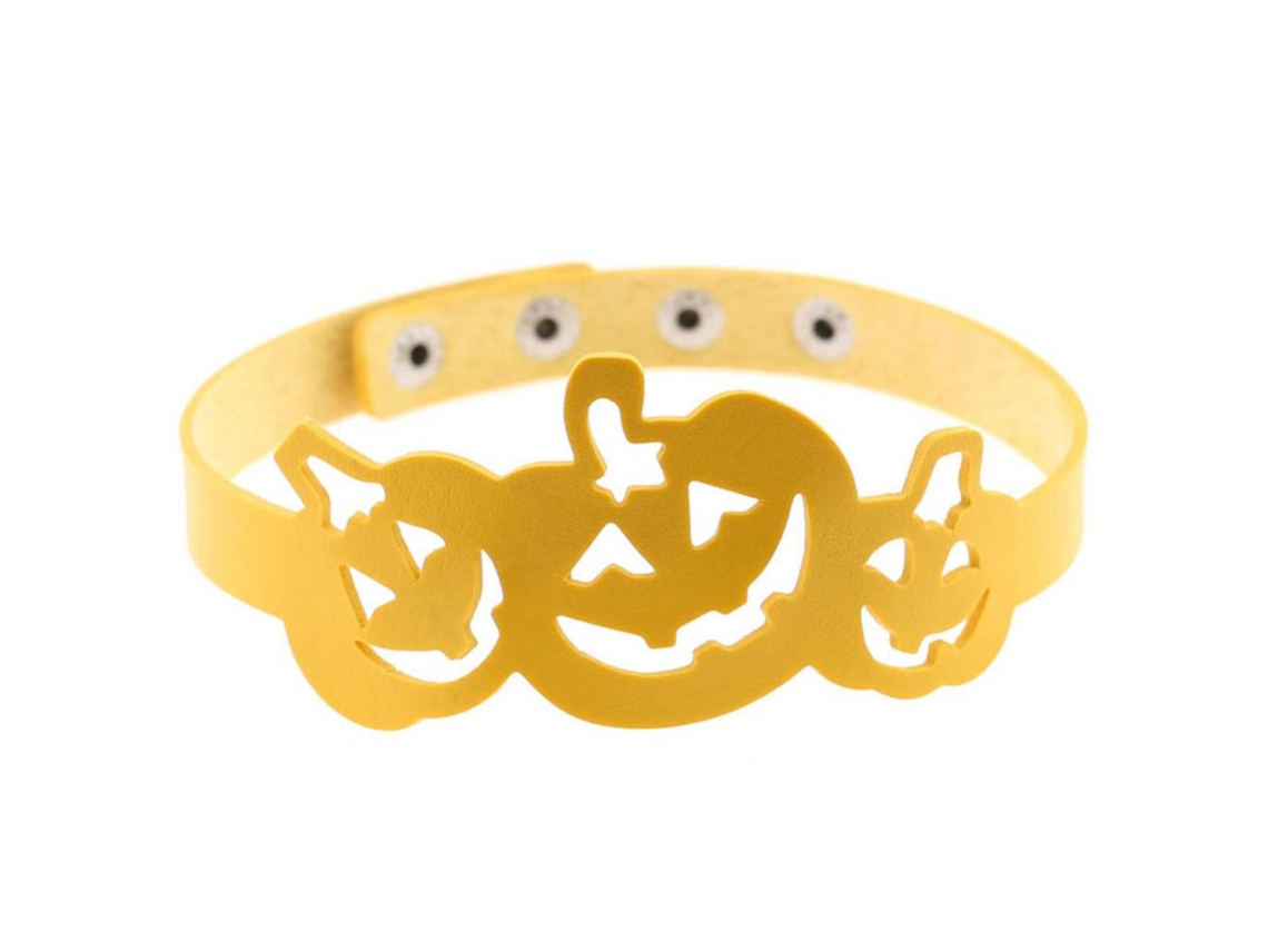 Colar De Courro Pu Amarelo Forma Abóbora Hollow Halloween Euroamericano